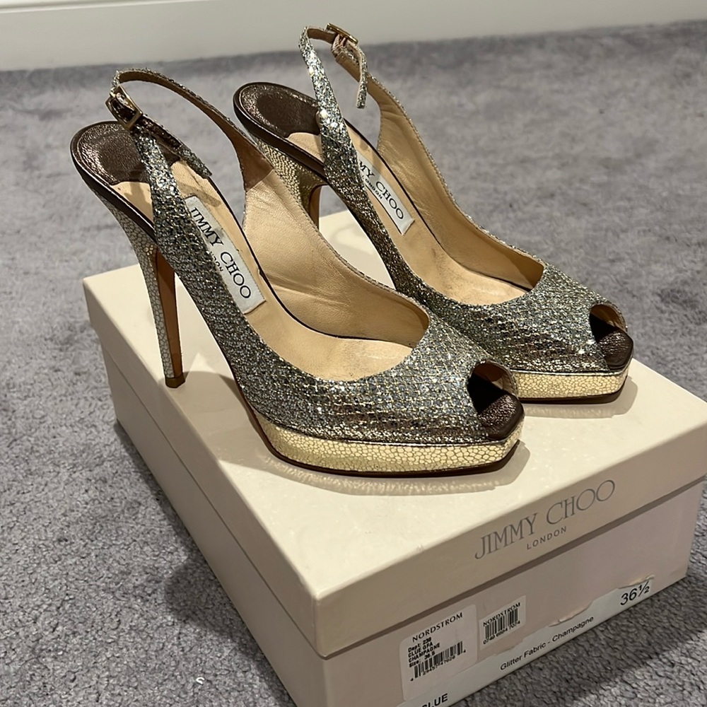 Jimmy Choo Glitter Fabric Heels / Wedding Shoes